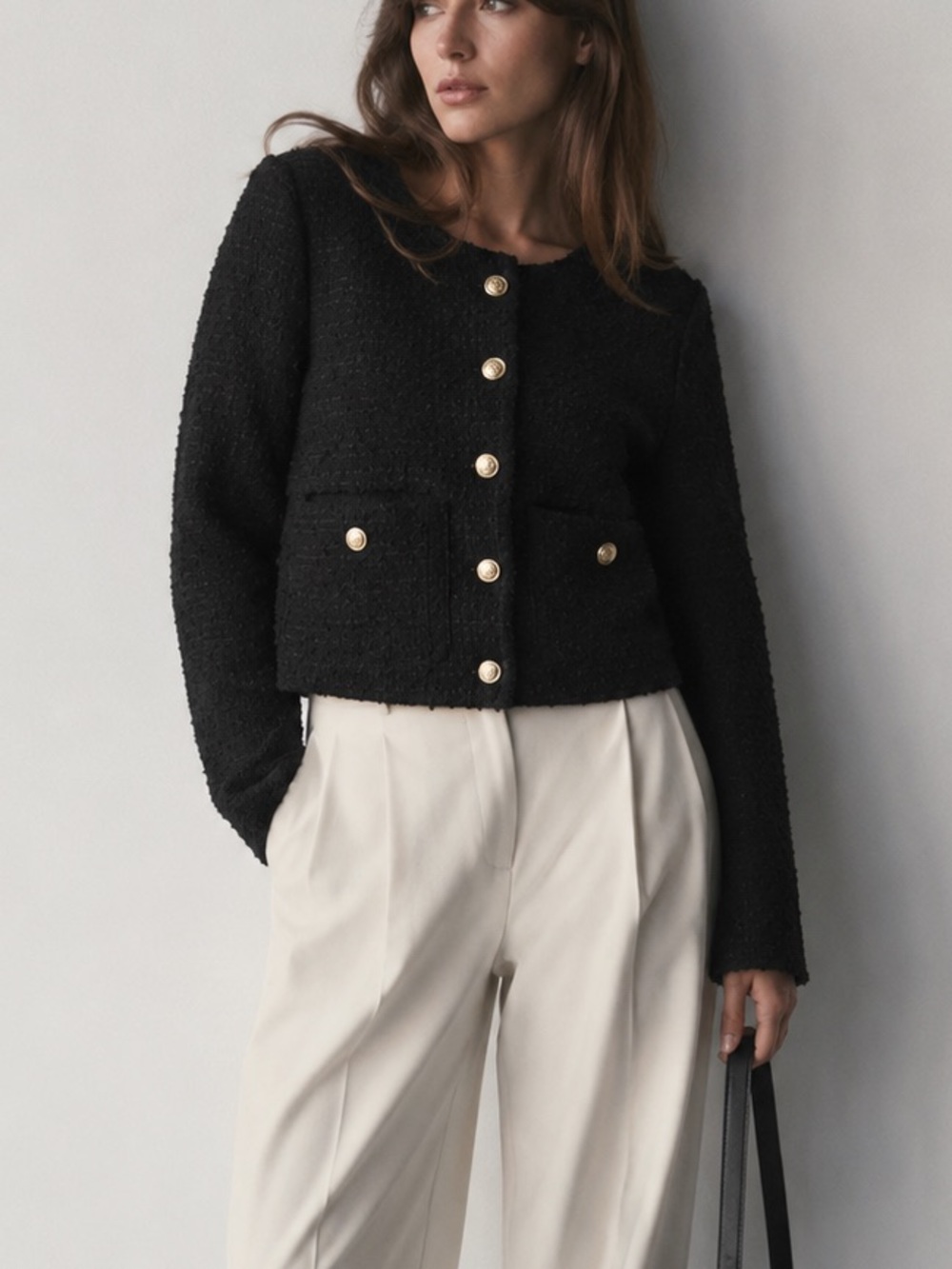 NWT H&M Cropped Boucle Blazer Jacket with Gold Buttons